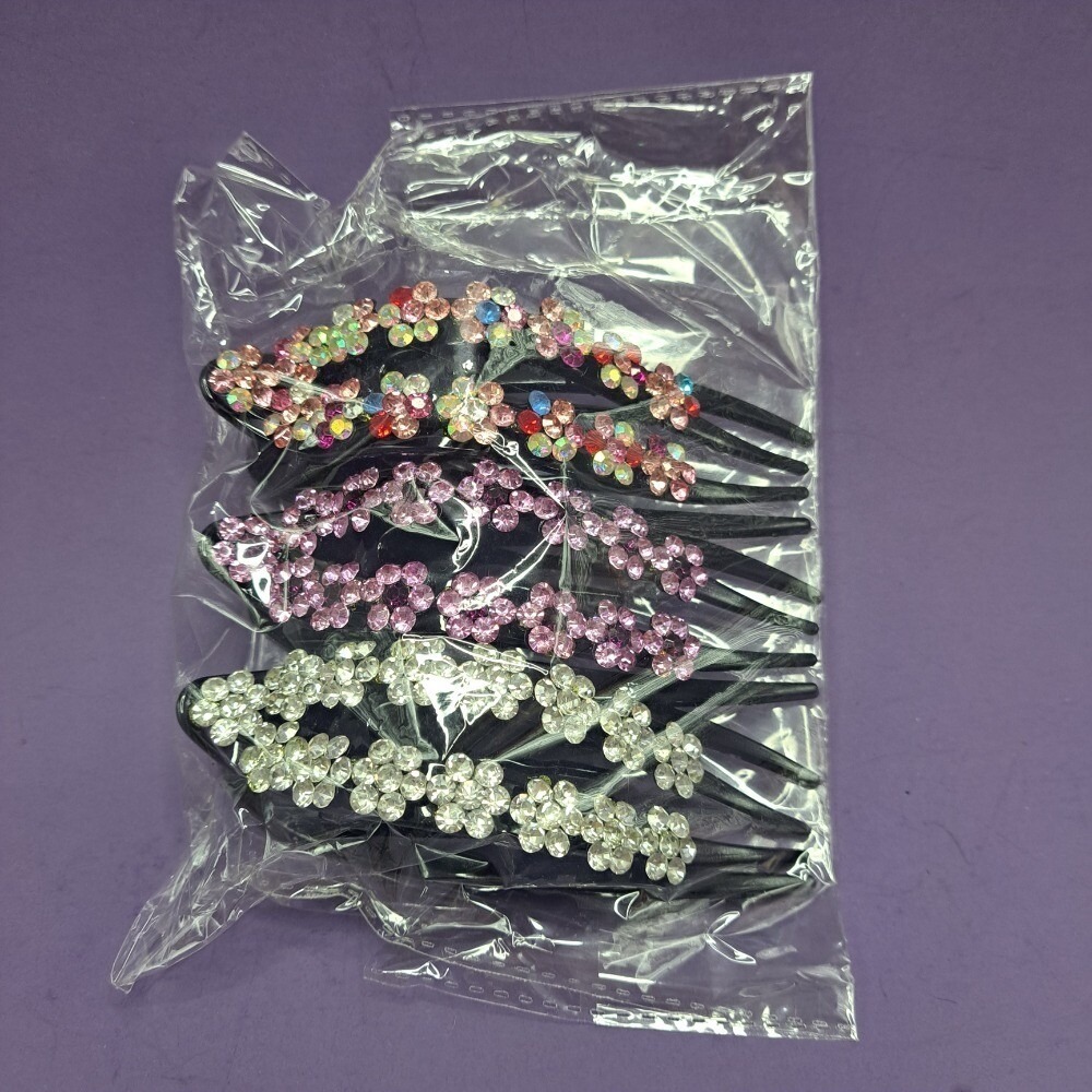 Rhinestone Flower Hair Comb Set - Sparkly Floral Hair Accessories - Picture 2 of 13